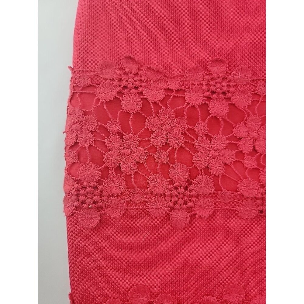 J. Crew Daisy Floral Crochet Lace Mini Skirt Size 00 Red Pink Emblished Preppy - Picture 11 of 11